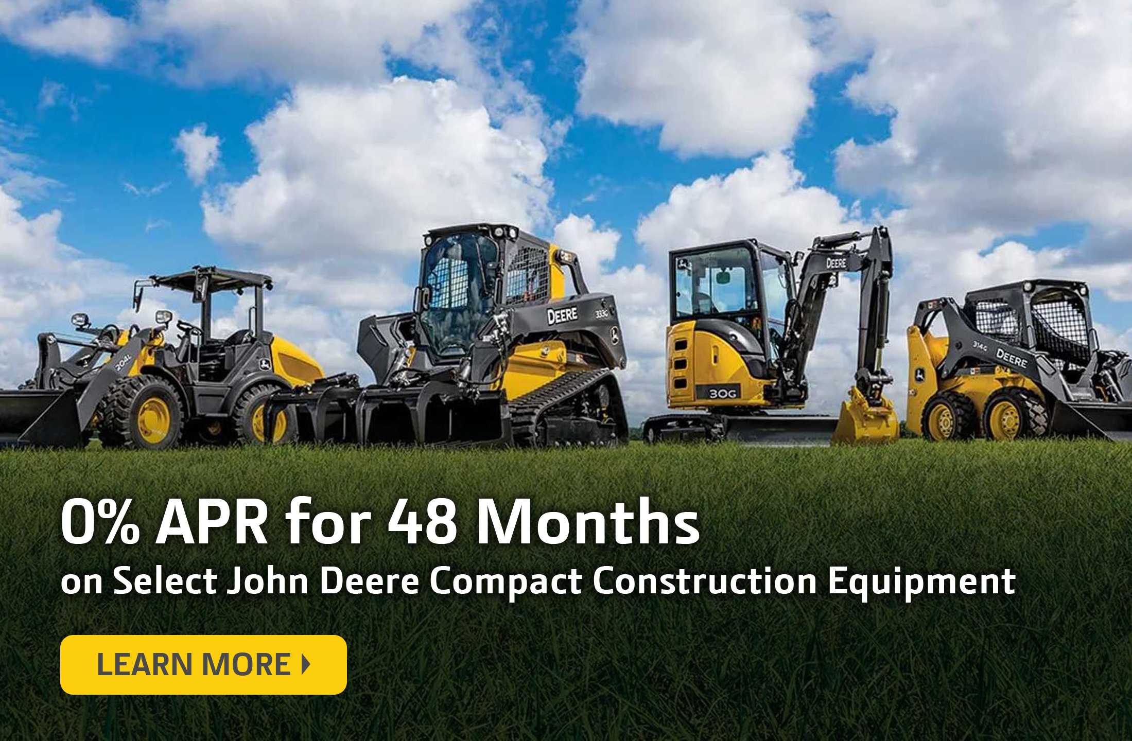 48 month financing on Select John Deere Compact Construction Equipment