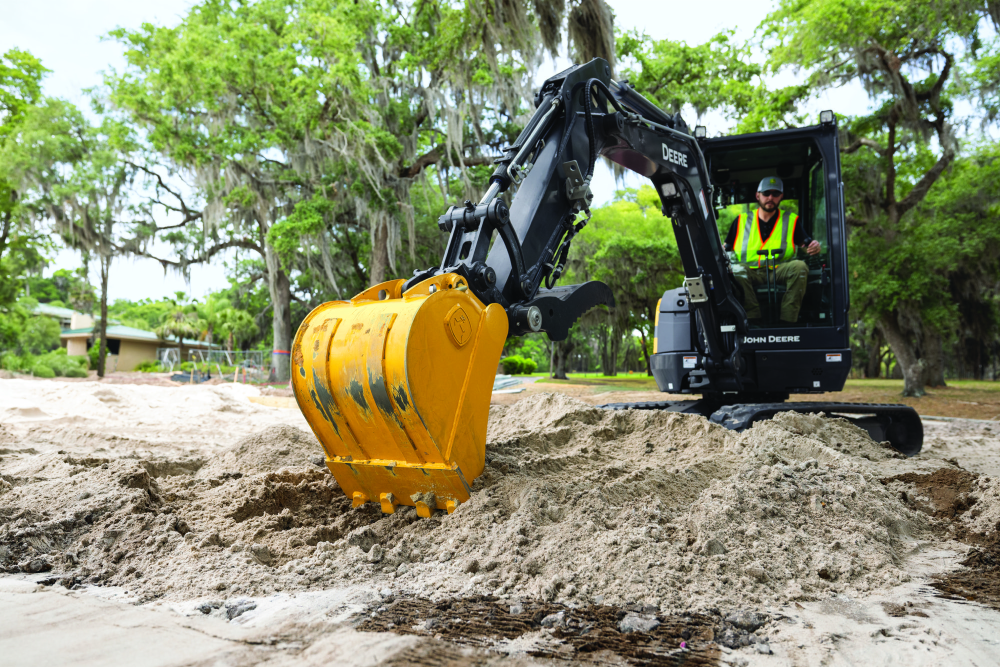 John Deere 26 P-Tier mini excavator working on a United States jobsite